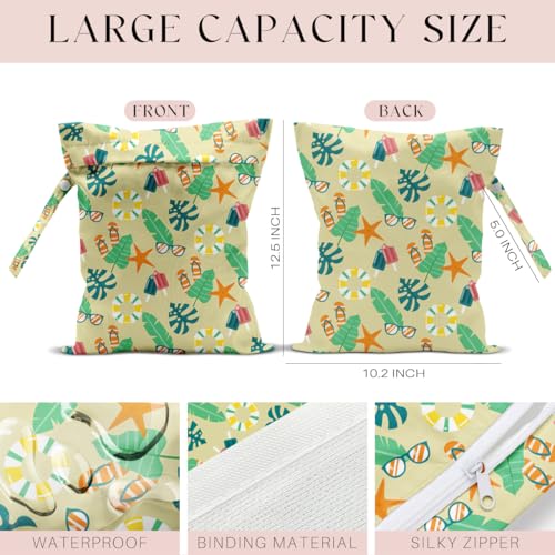 Wet Bag, Wet Dry Bag, Waterproof Swim Bags, Machine Washable Reusable Bags for Beach, Pool, Diapers, and Dirty Yoga Gym Clothes(Palm Leaf, Starfish & Beach Vacation Pattern - color: Butter Yellow Summer Tropical