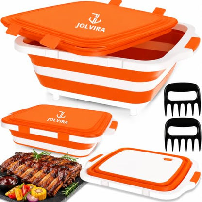 Collapsible BBQ Prep Tub with Lid & meat claws – 8L Multifunctional Food & Meat Prep Basin for Vegetables, Fruits, Washing, Storage and Outdoor Cooking