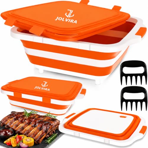 Collapsible BBQ Prep Tub with Lid & meat claws – 8L Multifunctional Food & Meat Prep Basin for Vegetables, Fruits, Washing, Storage and Outdoor Cooking