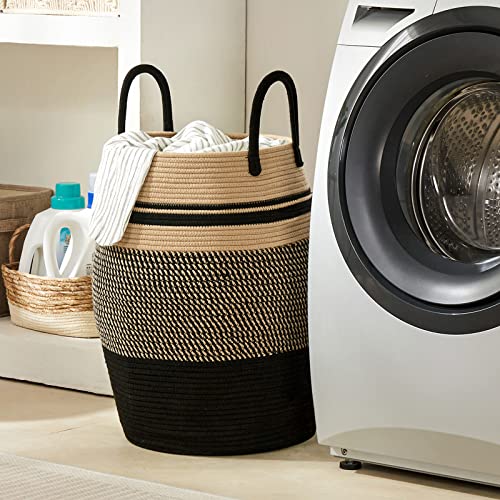 Extra Large Laundry Hamper Basket 105L Woven Blanket Basket, Brown & Black - color: Brown & Black, size: 105L
