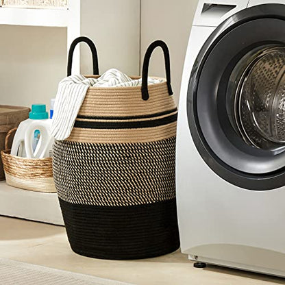 Extra Large Laundry Hamper Basket 105L Woven Blanket Basket, Brown & Black - color: Brown & Black, size: 105L