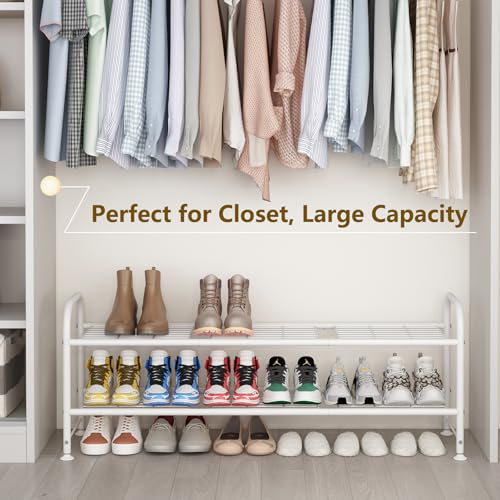 LINZINAR 2 Tier Long Shoe Rack for Closet Metal Shoe Organizer for Entryway - color: White, size: 2-Tier