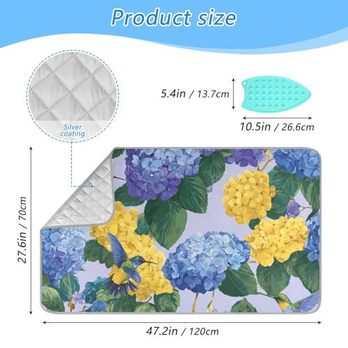 Ironing Mat Portable Ironing Pad Ironing Blanket for Table Top Heat Resistance Double-Side Using Travel Large 47.2 x 27.6 Inch Foldable Lightweight Blue Hydrangeas Hummingbirds - color: Blue Hydrangeas Hummingbirds