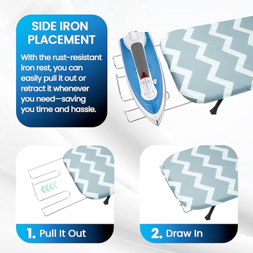 Metal Mesh Panel Tabletop Ironing Board | Foldable Iron Board | Heavy Duty Small Iron Board with Heat Resistant Cover and 100% Cotton 8mm Thicken Pad (Elegant Wave) - color: Light Blue/White