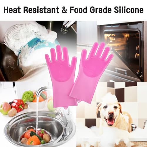 Silicone Magic Gloves : Ultimate Cleaning Gloves for Dishwashing, Kitchen, Pet, and Car - color: Pink