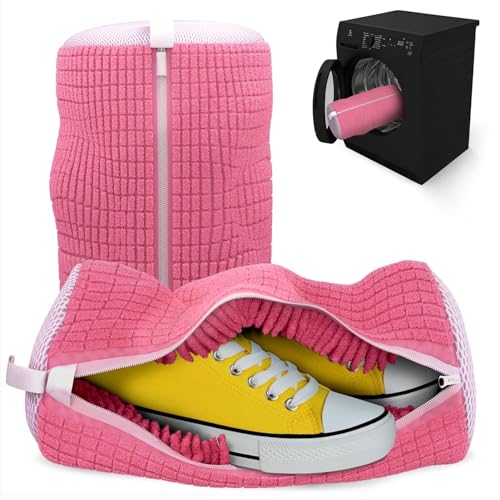 2 Pcs Reusable Shoe Washing Machine Bag, XXL with Zipper, Pink - color: Pink