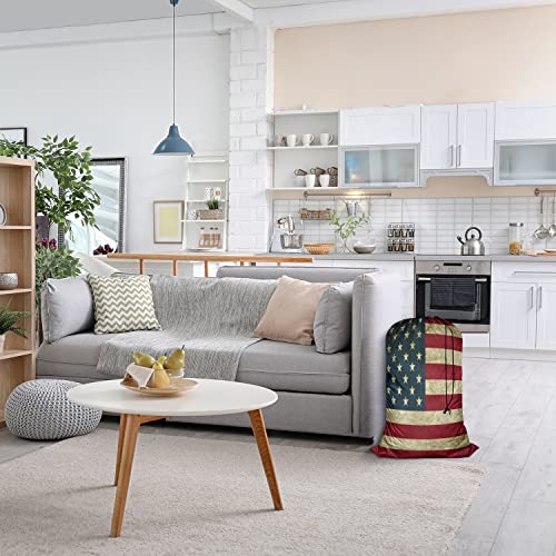 Swono Grunge USA Flag Large Dirty Clothes Laundry Bag for Laundry Basket Hamper, Patriot Striped Design Stars Old Aged Machine Washable Dirty Clothes Organizer, Oxford Cloth, American Banner - color: Grunge USA Flag