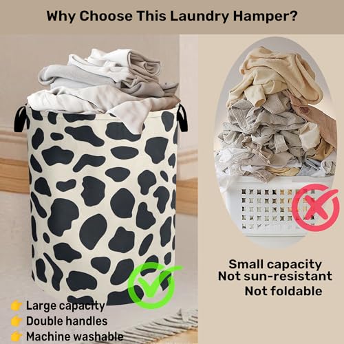 Cow Pattern Laundry Basket with Handles - Extra Large Foldable Hamper for Bathroom/Laundry/Bedroom/Dorm, Washable Fabric Storage Bin - color: Cow Pattern