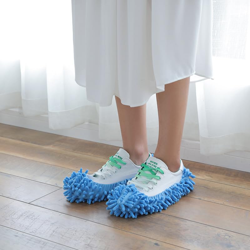 1 Pair Mop Slipper Shoes Cover,Soft Washable Shoes Cover,Reusable Foot Socks for Floor Cleaning,Sweeping Mop Tool for House Kitchen Office-Blue - color: Blue
