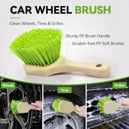 Ordenado 62" Car Wash Brush with Long Handle, 6Pcs Car Wash Kit Exterior - color: Green