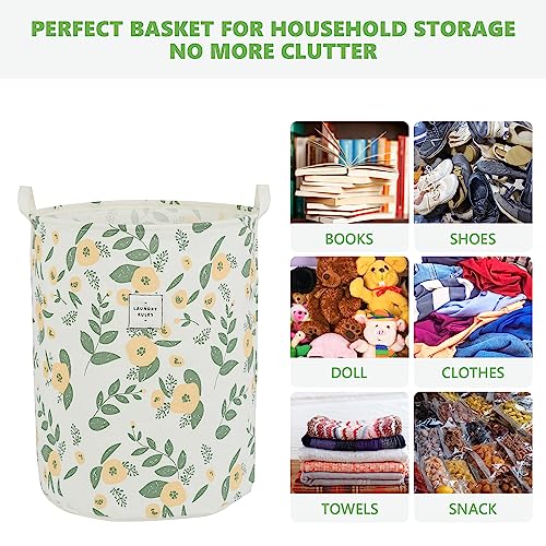 Large Foldable Laundry Basket Organizer Holder portable tall collapsible laundry hamper nusery Storage Basket Bin with Handles Closure (Waterproof Lining, Floral Green Orange) - color: Floral Green Orange
