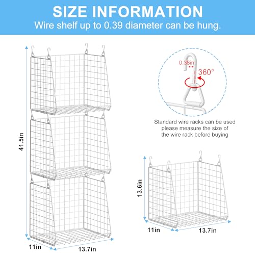 3-Pack Extra-Tall 13.6'' Hanging Laundry Basket Organizer, Foldable Wire Shelf with 360° Rotating Hooks & Reinforced Height - Durable Space-Saving Laundry Room & Closet Organizer, White Patent - color: White