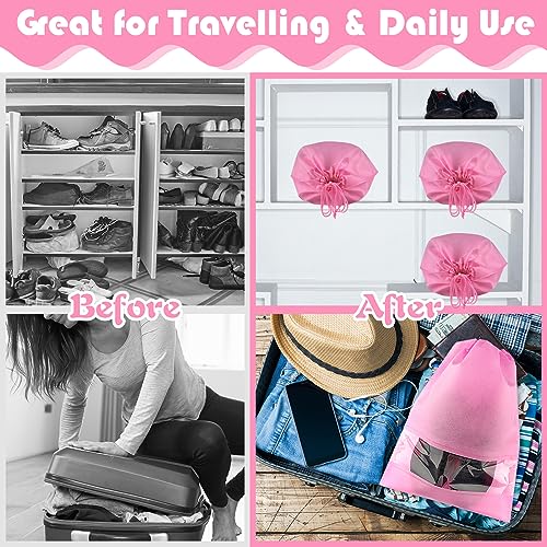 Pink Travel Shoe Bags - 5 Pcs Non-Woven Packing Bags with Clear Window - color: Pink, style: 5 Pack