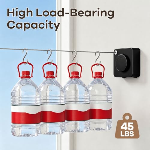 Retractable Clothesline Indoor & Outdoor, Non-Sagging Heavy Duty Retracting Laundry Drying Line, Wall Mounted Stainless Steel Clothes Line - 13.78 Ft (Black) - color: Black