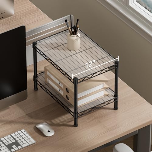 SINGAYE Small Shelves Kitchen Storage Shelf Wire Shelving Metal Adjustable - color: Black, size: 2 Tier 11.6"Dx17.6"Wx12"H
