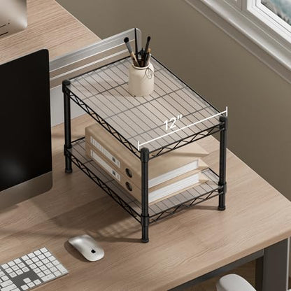 SINGAYE Small Shelves Kitchen Storage Shelf Wire Shelving Metal Adjustable - color: Black, size: 2 Tier 11.6"Dx17.6"Wx12"H