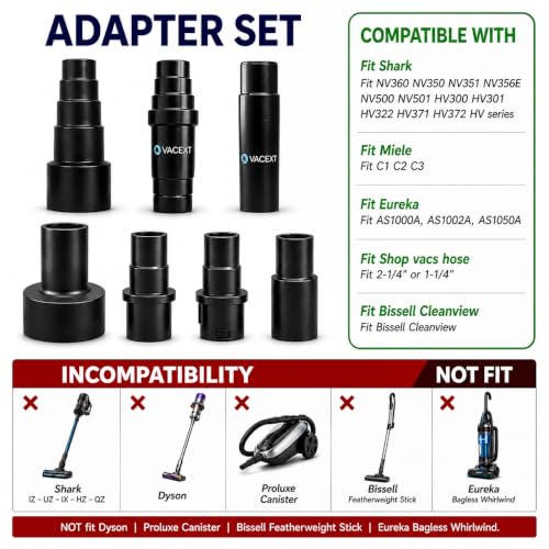 Universal Vacuum Attachments & Brushes Kit - Hardwood Floor Vacuum Brush Head Attachment & Shop-vacs Accessories - Universal Vacuum Hose Adapter Kit & Dryer vent Flexible Crevice Attachment