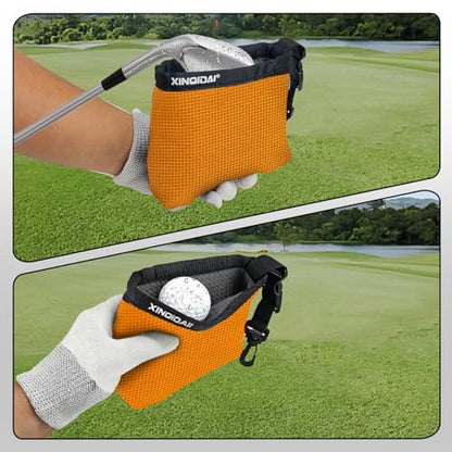 Waterproof Golf Club Cleaner Bag and Golf Ball Washer with Clip, Orange - color: Orange