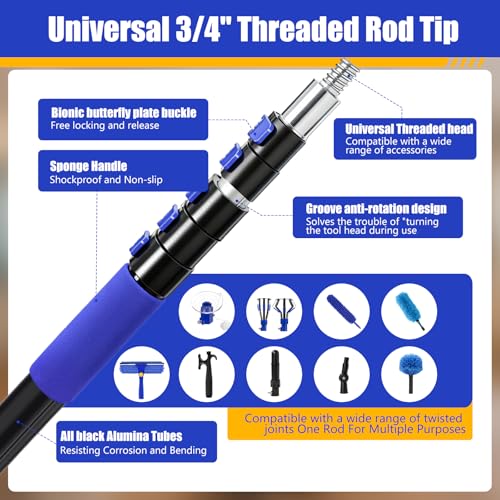30FT High Ceilings Cobweb Dusters for Cleaning Kit with Extension Pole - color: Blue, size: 24 feet