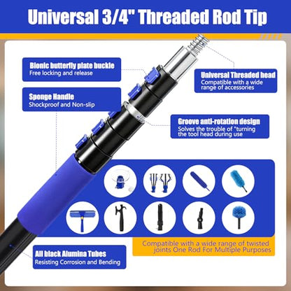 30FT High Ceilings Cobweb Dusters for Cleaning Kit with Extension Pole - color: Blue, size: 24 feet