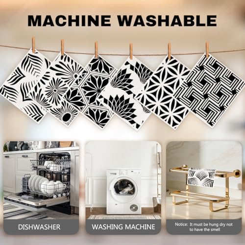 6 Pack Swedish Dishcloths Black White Geometric Kitchen Towels 02 - color: Multi 1529