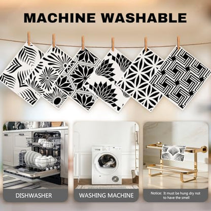 6 Pack Swedish Dishcloths Black White Geometric Kitchen Towels 02 - color: Multi 1529