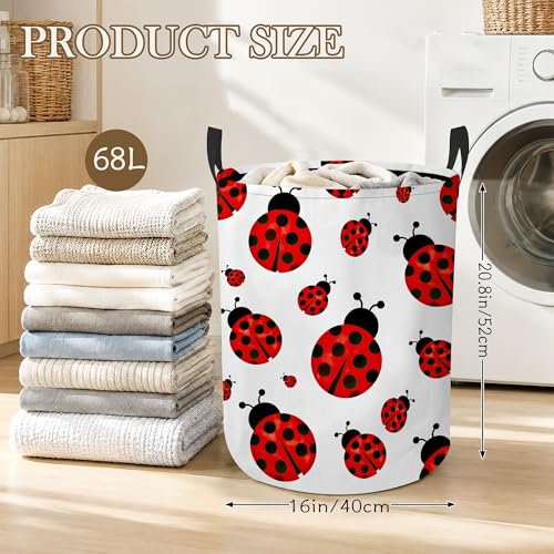 Red Ladybug Laundry Basket Oxford Cloth Laundry Hamper With Handle Foldable Portable Clothes Storage Basket Storage Bag For Laundry Room/Bathroom/Bedroom/Dormitory 20.8"x16" - color: Red Ladybug