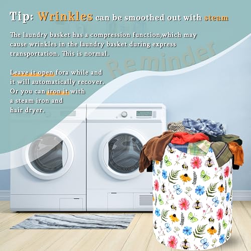 Cute Bee Floral Laundry Basket Oxford Cloth Foldable Hamper 18.9x16.5Inch - color: Cute Bees With Floral Flowers