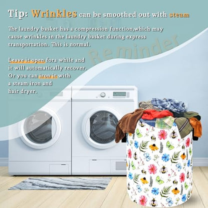 Cute Bee Floral Laundry Basket Oxford Cloth Foldable Hamper 18.9x16.5Inch - color: Cute Bees With Floral Flowers