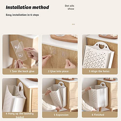 2PCS Hanging Laundry Baskets with Carry Handle, Foldable Plastic Laundry Hamper, Wall Hanging Storage Basket, Dirty Clothes Storage Bin Multi-function Storage Container, Set of 2 (Blue,Small) - color: Blue