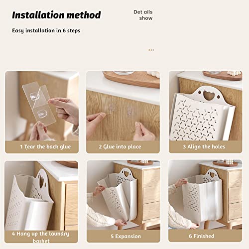 2PCS Hanging Laundry Basket with Carry Handle, Foldable Plastic Laundry Hamper, Wall Hanging Storage Basket, Dirty Clothes Storage Bin Multi-function Storage Container (White,Small) - color: White