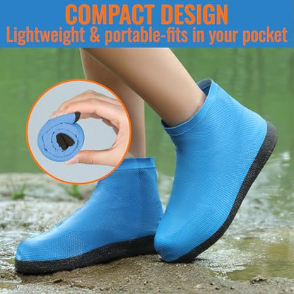 Rain Shoe Covers Waterproof Reusable Galoshes Overshoes - color: Blue, size: Large