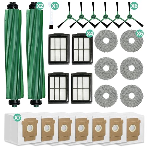 26 Pcs Replacement Parts Compatible with iRobot Roomba 505X Combo, Plus 405 Combo/505 Combo/507 Combo Vacuum:2 Main Brushes, 7 Dust Bags, 6 Mop Pads, 4 Filters, 6 Side Brushes and 1 Cleaning Tool - size: 405 Combo Kit