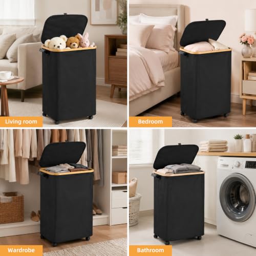 Slim Laundry Hamper with Wheels 75L with Removable Wash Bag Black - color: Black, size: 75L