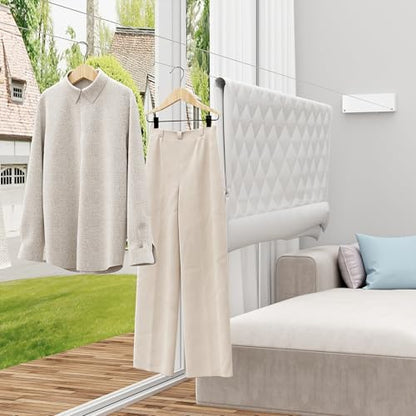 Retractable Clothesline Indoor, Non-Sagging Clothes line retracting Outdoor, Heavy Duty Wall Mounted Laundry Line Adjustable Stainless Steel for Laundryroom, Bathroom, 15.8 Feets Double Lines White - style: White