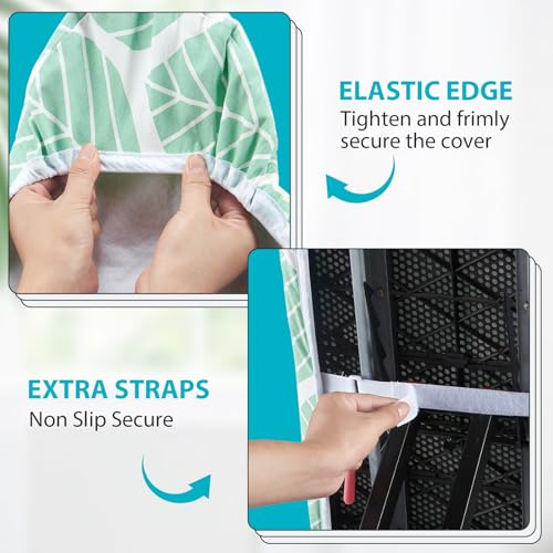 Seiritex Ironing Board Cover and Pad, Standard Size 15 x 54, Thick Padding with Elasticized Edges, Heat Reflective with Hook and Loop Fasteners, 3 Layers Iron Board Cover (Green Leaf) - color: Green Leaf, size: 15x54