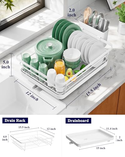 Kitsure Dish Drying Rack for Kitchen Counter, 12''W x 15.5''L, White - color: White, size: 12''W x 15.5''L - 1 Tier