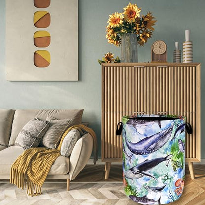 Colorful Whale Laundry Basket Oxford Cloth Foldable Hamper 18.9x16.5 Inch - color: Colorful Whale Ocean Animal