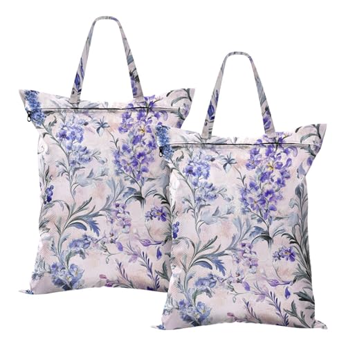 Travel Laundry Bags 2 PC Wet Dry Bag with Handle Dirty Clothes Organizer for Swimsuits Beach Camping Waterproof Washable Lavender and Silver Leaf Pink - color: Lavender and Silver Leaf Pink