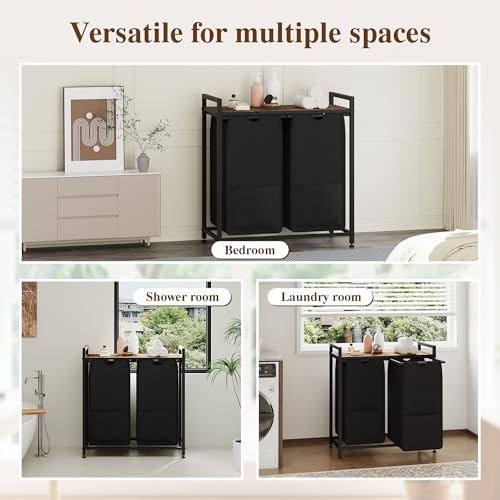 Laundry Sorter, 2 Section, Black, 26.8x13x28.5 Inch - size: 2 Bags-97L / Rustic Brown + Black