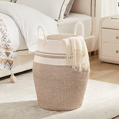 Extra Large Laundry Hamper Basket 105L Woven Blanket Basket, Brown & White - color: Brown & White, size: 105L