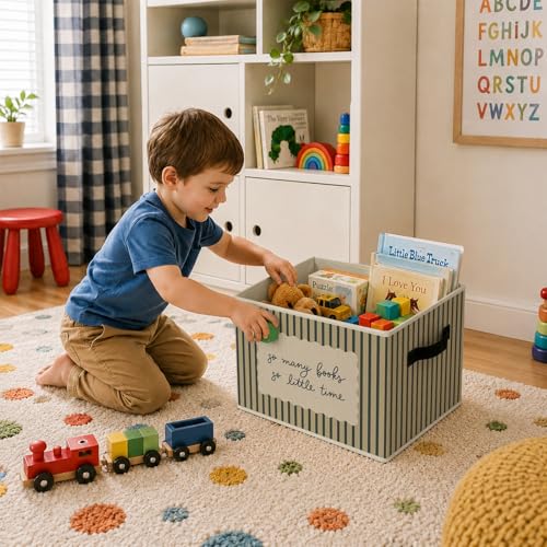 Book Lover Foldable Storage Bins with Handles, Striped So Many Books Quote Decorative Storage Basket for Organizing Clothes Tools Books, Reading Nook Decor Gift for Girl Boy Bedroom Nursery - color: Book Lover