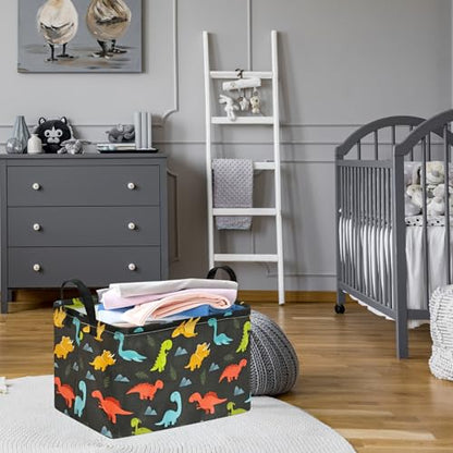Dinosaur Foldable Storage Basket Baby Gifts Basket Nursery Hamper with Waterproof Lining&Handles Organizer Bins for Boys' Bedroom, Nursery, Laundry, Toys, and Camping - color: Black Dinosaur