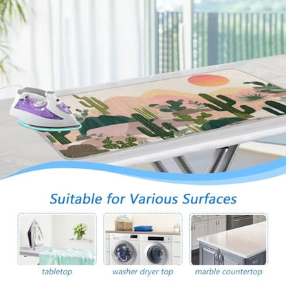Ironing Mat Portable Ironing Pad Ironing Blanket for Table Top Heat Resistance Double-Side Using Travel Large 47.2 x 27.6 Inch Foldable Lightweight Boho Cactus Mountains and Sun - color: Boho Cactus Mountains and Sun