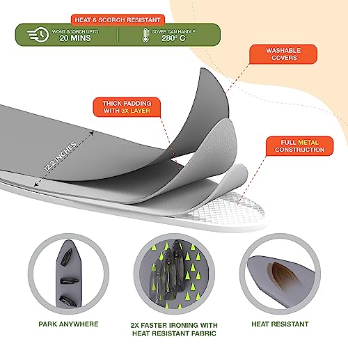 Xabitat Ironing Board 36.2" x 12.2" Wall Mounted Compact Fold Down - color: Green + Grey