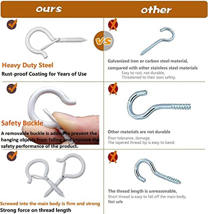 Q Hanger Hooks White 20PCS - Screw in Hooks with Safety Buckle Design - size: Q-Hanger White 20Pcs