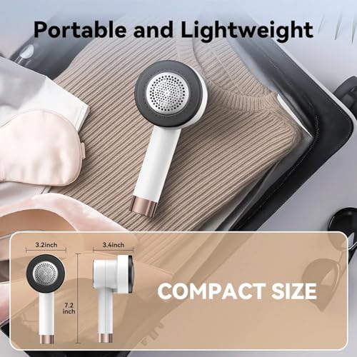 Rechargeable Fabric Shaver, 6-Leaf Blades, LED Display, 3 Speeds - color: White
