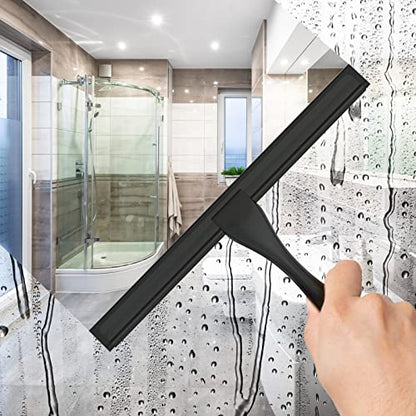 All-Purpose Stainless Steel Shower Squeegee for Shower Glass Door with Adhesive Hook, Bathroom Cleaner Tool Household Window Mirror Squeegee for Glass Doors, Cleaning Tile Wall, Car, 14 inch, Black - size: 14-inch