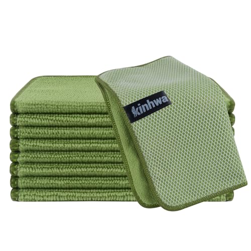 KinHwa Dish Cloths for Washing Dishes with Scrub Side, Microfiber Dish Rags - color: Green, size: 12inchx12inch