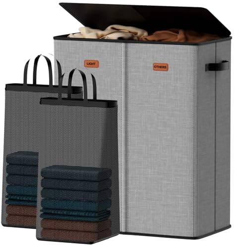 150L Double Laundry Hamper With Lid, Large Clothes Hampers with Removable Bag, Laundry Hamper 2 Section for Bathroom, Bedroom, Laundry Room, Dorm, Grey - color: Grey, size: 39.63 Gal - 2 Section
